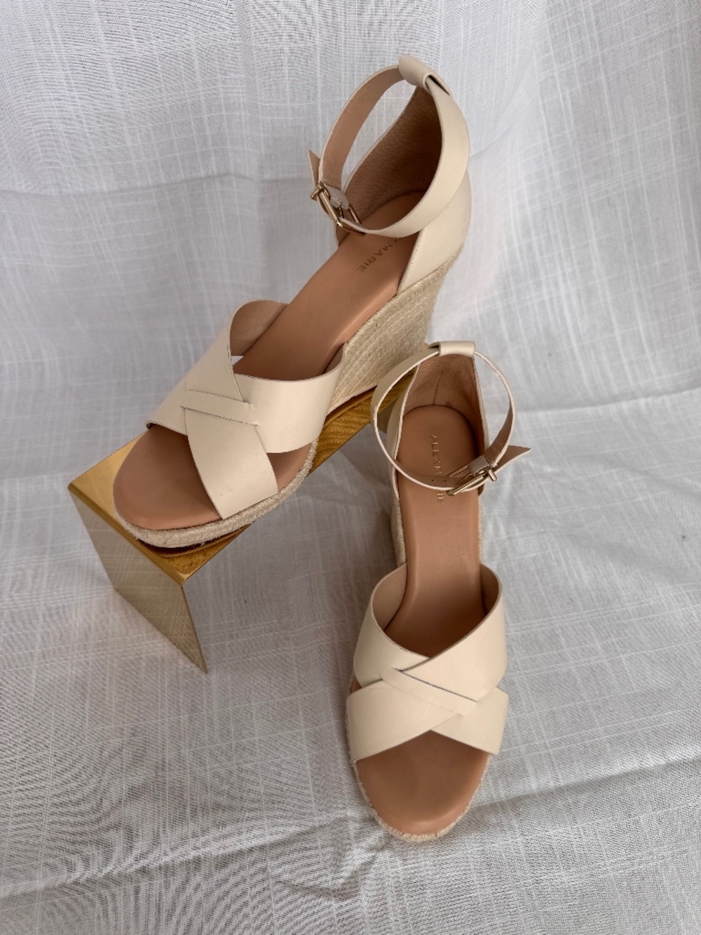 Alex Marie Women's Cream Leather Wedges with Ankle Strap Size 11